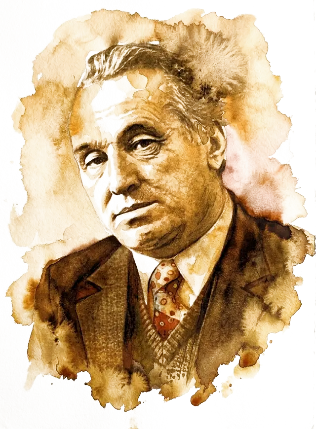 Ziyodullo Shahidi: a watercolour portrait, head and shoulders, in jacket and tie.